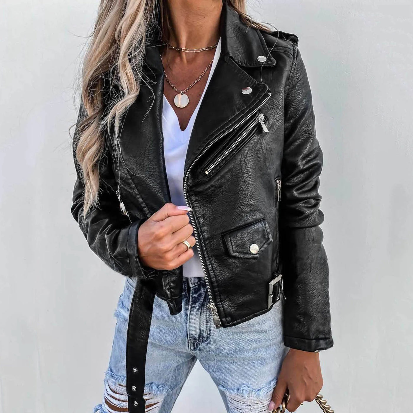 Urban Edge: Women's Pure Leather Moto Jacket – Bold. Sleek. Fearless.