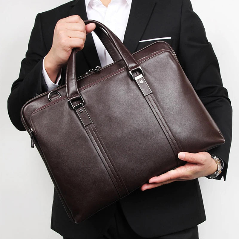 Luxury Genuine Leather Briefcase for Men – 15.6" Business Laptop Bag & Office Document Case