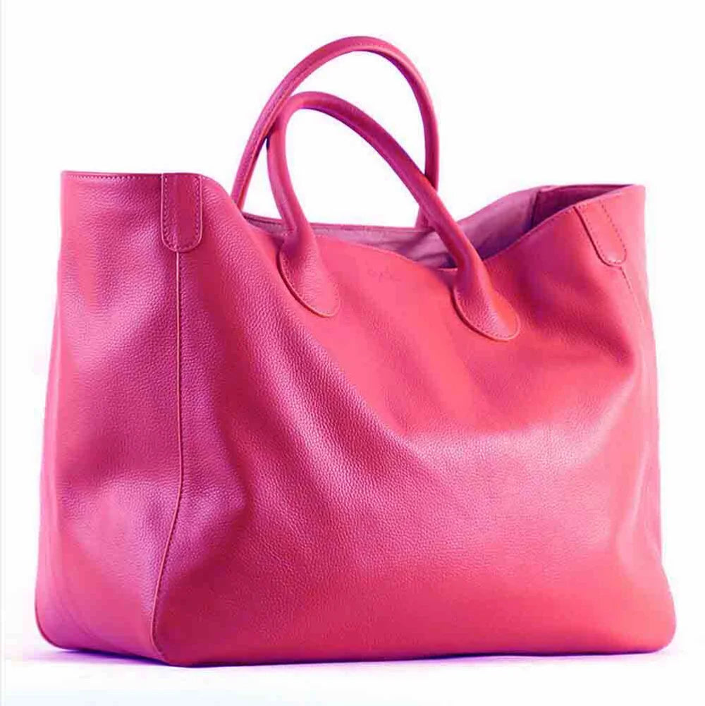 Oversized Women’s Tote Bag – 100% Natural Cowhide Leather, Soft Large-Capacity Travel Handbag (41cm)