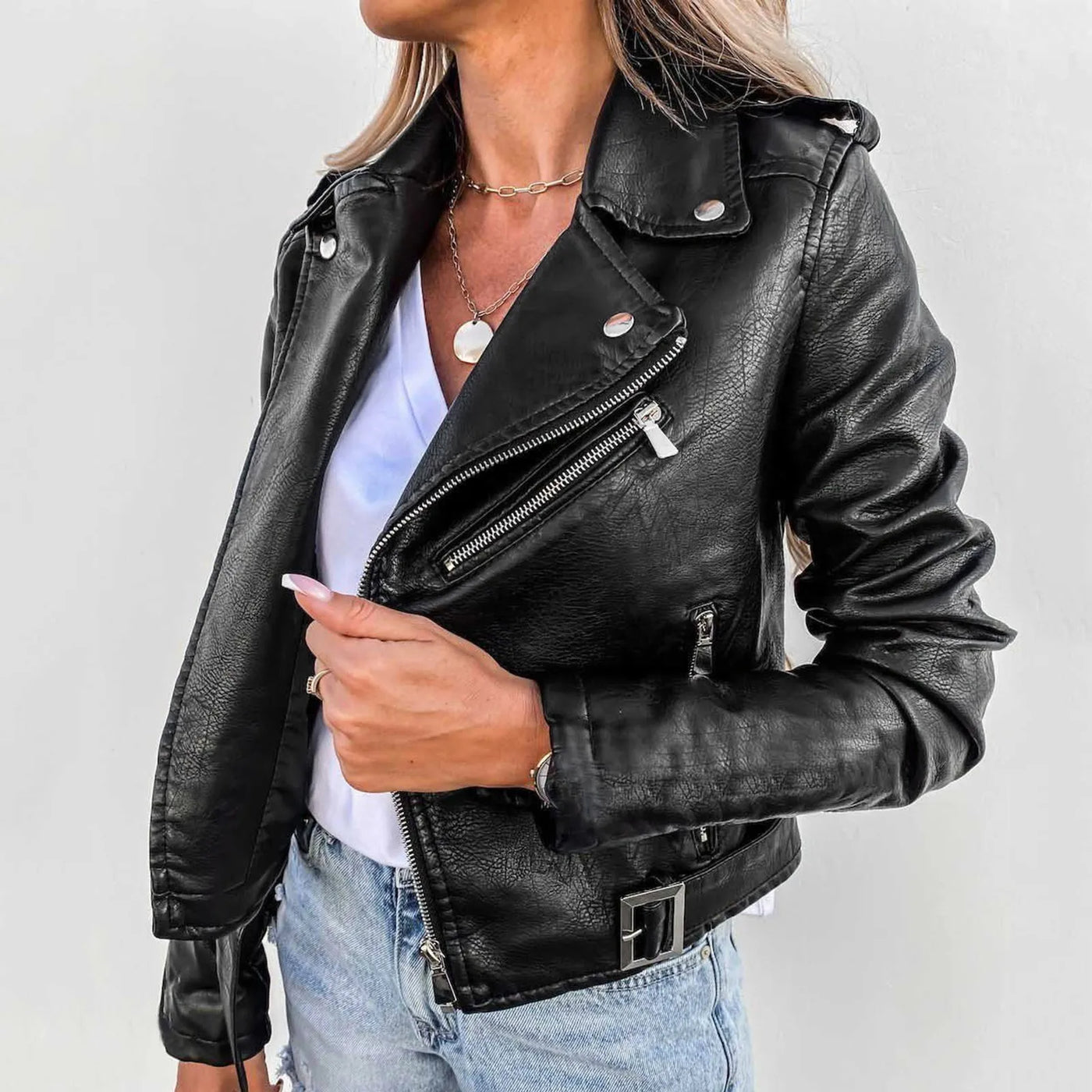Urban Edge: Women's Pure Leather Moto Jacket – Bold. Sleek. Fearless.
