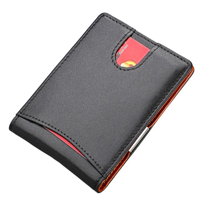 RFID Genuine Leather Slim Wallet – Minimalist Short Wallet for Men & Women with Money Clip & Card Holder