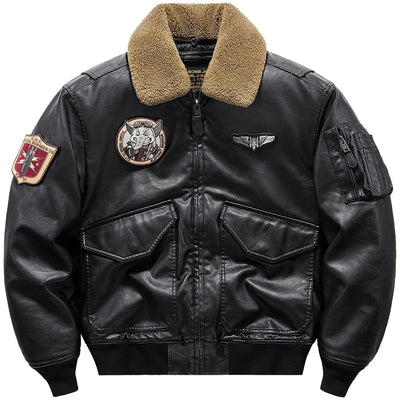Men’s Retro Pilot Leather Jacket – Winter Fur Collar | 100% Genuine Leather