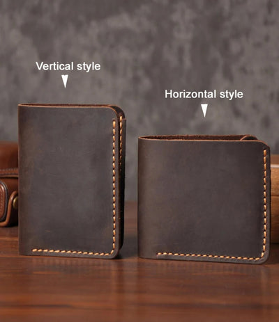 Handmade Crazy Horse Leather Wallet – Vintage Full Grain Genuine Leather Men’s Short Wallet with Card Holder