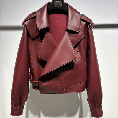 YOLOAgain 2025 | Women's Oversized Sheepskin Leather Jacket – Dark Brown Streetwear Coat