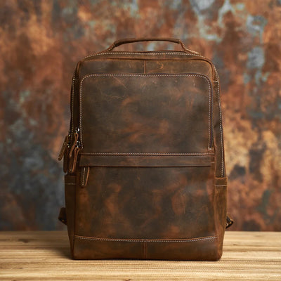 Vintage Crazy Horse Leather Men's Backpack – Retro Travel & Laptop Bag (15.6")