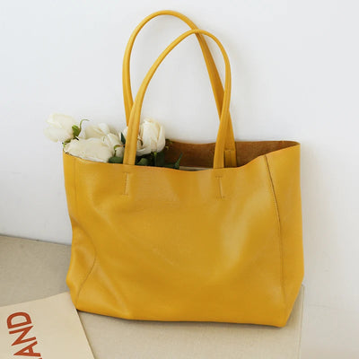 Luxury Women's Cowhide Leather Tote Bag – Soft Genuine Leather, Large Capacity, Shoulder Handbag (27cm / 36cm)
