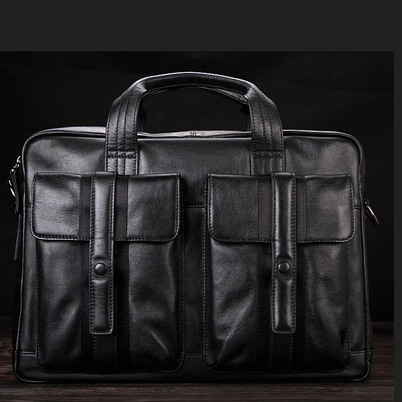 Luxury Genuine Leather Men’s Briefcase – 15.6" Business Laptop Shoulder Bag