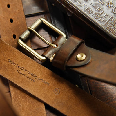 4cm Wide Extra Thick Genuine Cowhide Belt – Vintage Brass Buckle American-Style Leather Belt for Men’s Jeans & Motorcycle Wear