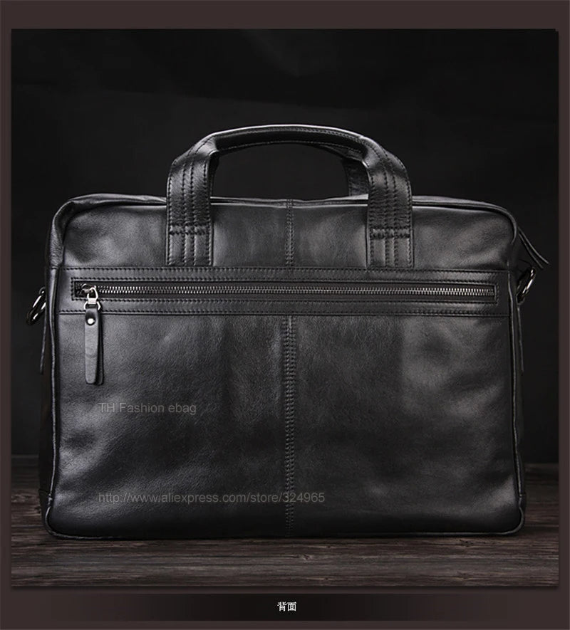 Luxury Genuine Leather Men’s Briefcase – 15.6" Business Laptop Shoulder Bag