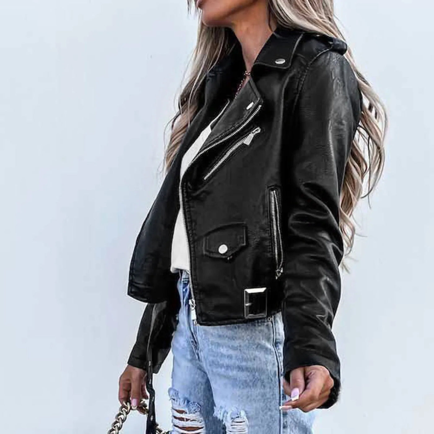 Urban Edge: Women's Pure Leather Moto Jacket – Bold. Sleek. Fearless.