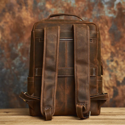 Vintage Crazy Horse Leather Men's Backpack – Retro Travel & Laptop Bag (15.6")