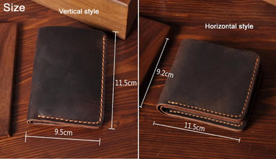 Handmade Crazy Horse Leather Wallet – Vintage Full Grain Genuine Leather Men’s Short Wallet with Card Holder