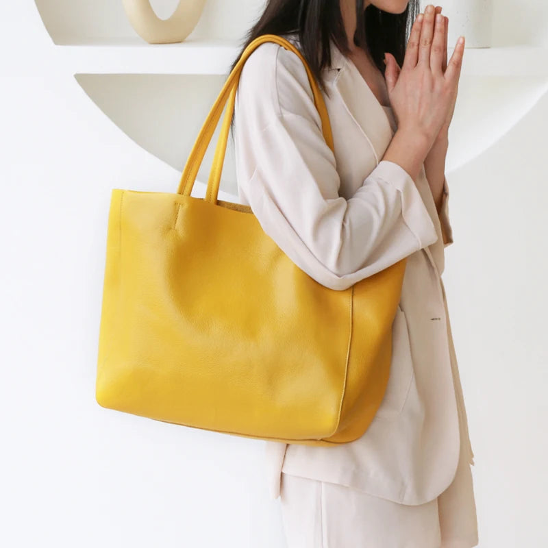 Luxury Women's Cowhide Leather Tote Bag – Soft Genuine Leather, Large Capacity, Shoulder Handbag (27cm / 36cm)