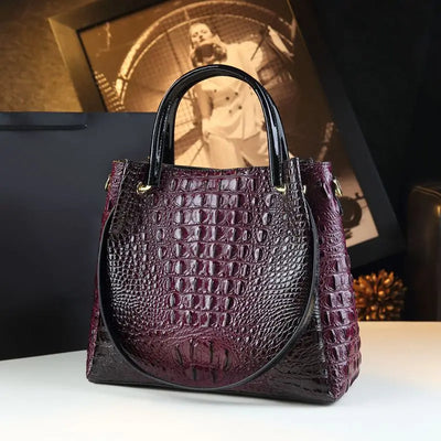 Crocodile Print Genuine Leather Tote – Vintage Bucket Shoulder Bag for Women