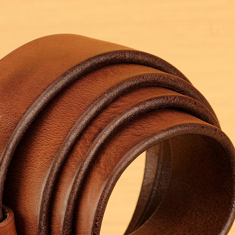 Men’s Full Grain Italian Leather Belt – 5mm Thick Heavy-Duty Casual Jeans Belt with Solid Brass Buckle