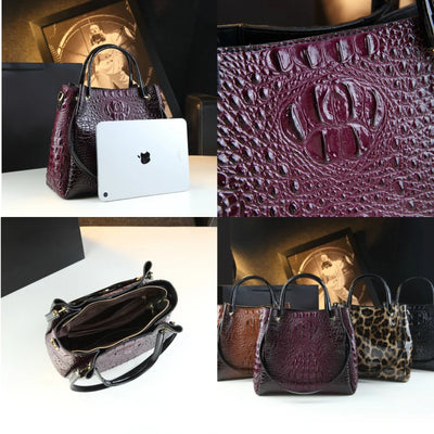 Crocodile Print Genuine Leather Tote – Vintage Bucket Shoulder Bag for Women