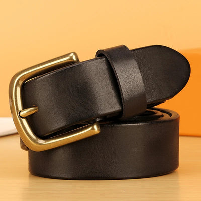 Men’s Full Grain Italian Leather Belt – 5mm Thick Heavy-Duty Casual Jeans Belt with Solid Brass Buckle