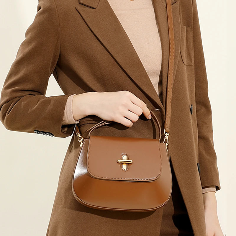 HiFashion Luxury Saddle Crossbody Bag – Genuine Leather 2025 Designer Shoulder Purse for Women