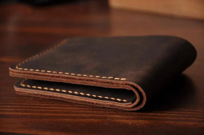 Handmade Crazy Horse Leather Wallet – Vintage Full Grain Genuine Leather Men’s Short Wallet with Card Holder