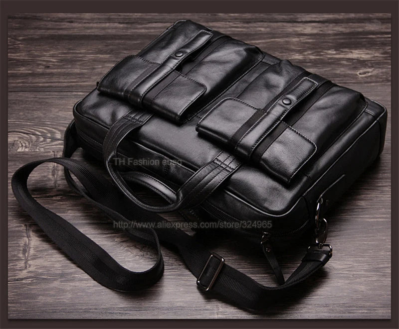 Luxury Genuine Leather Men’s Briefcase – 15.6" Business Laptop Shoulder Bag