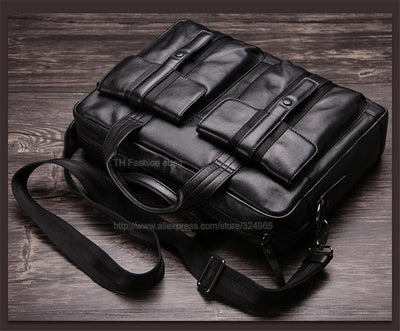Luxury Genuine Leather Men’s Briefcase – 15.6" Business Laptop Shoulder Bag