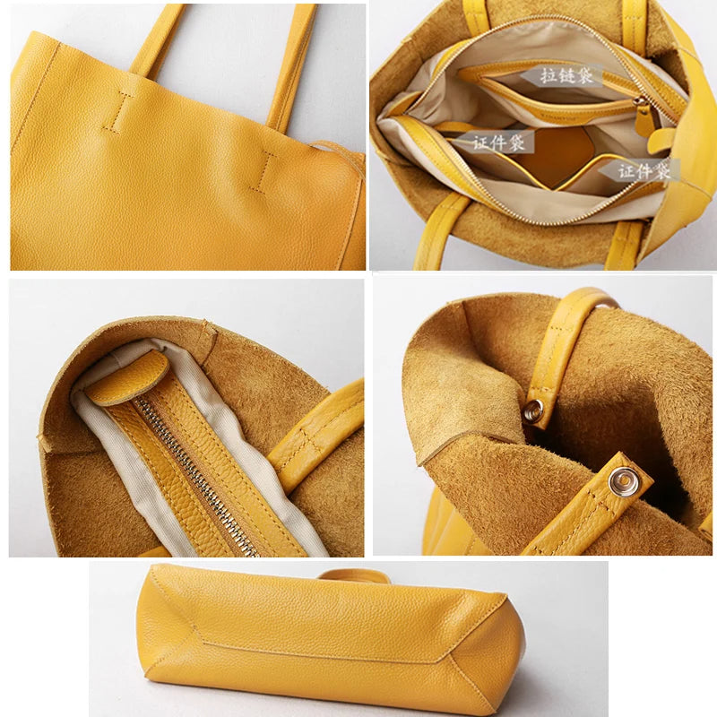 Luxury Women's Cowhide Leather Tote Bag – Soft Genuine Leather, Large Capacity, Shoulder Handbag (27cm / 36cm)