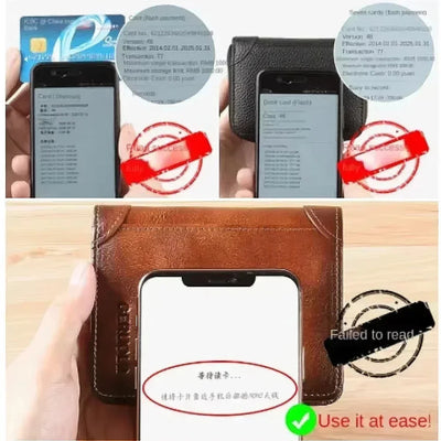 RFID Blocking Trifold Genuine Leather Wallet – Slim Multi-Function ID & Card Holder for Men