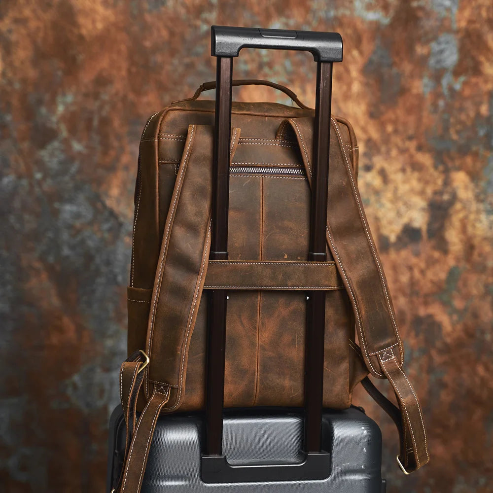 Vintage Crazy Horse Leather Men's Backpack – Retro Travel & Laptop Bag (15.6")