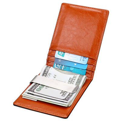 RFID Genuine Leather Slim Wallet – Minimalist Short Wallet for Men & Women with Money Clip & Card Holder