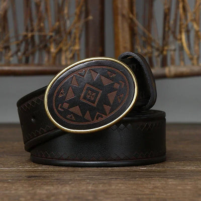 Men’s Genuine Leather Laser Engraved Belt – Smooth Buckle Cowskin Strap for Jeans & Office Wear (3.8cm Width)