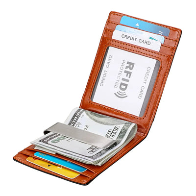 RFID Genuine Leather Slim Wallet – Minimalist Short Wallet for Men & Women with Money Clip & Card Holder
