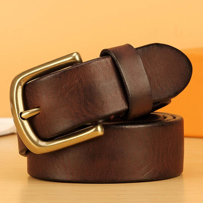 Men’s Full Grain Italian Leather Belt – 5mm Thick Heavy-Duty Casual Jeans Belt with Solid Brass Buckle