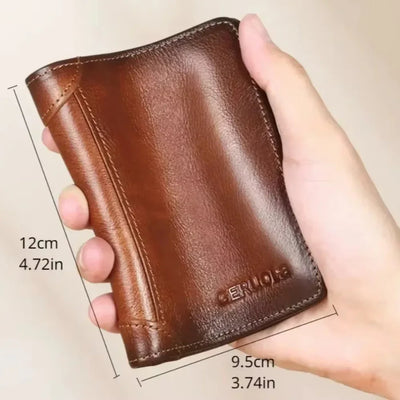RFID Blocking Trifold Genuine Leather Wallet – Slim Multi-Function ID & Card Holder for Men