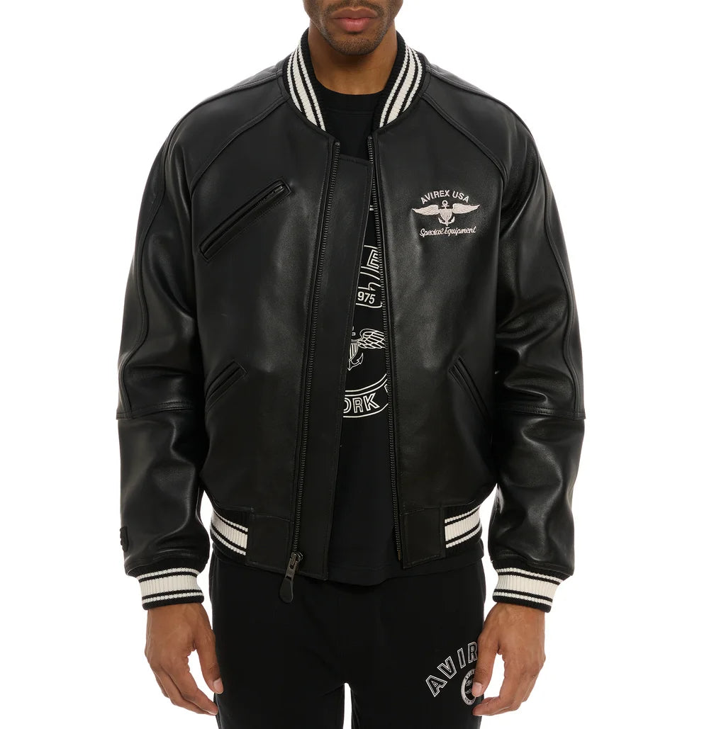 2025 French Leather Jacket – Embroidered American Fit | Sport Flight Style for All Seasons