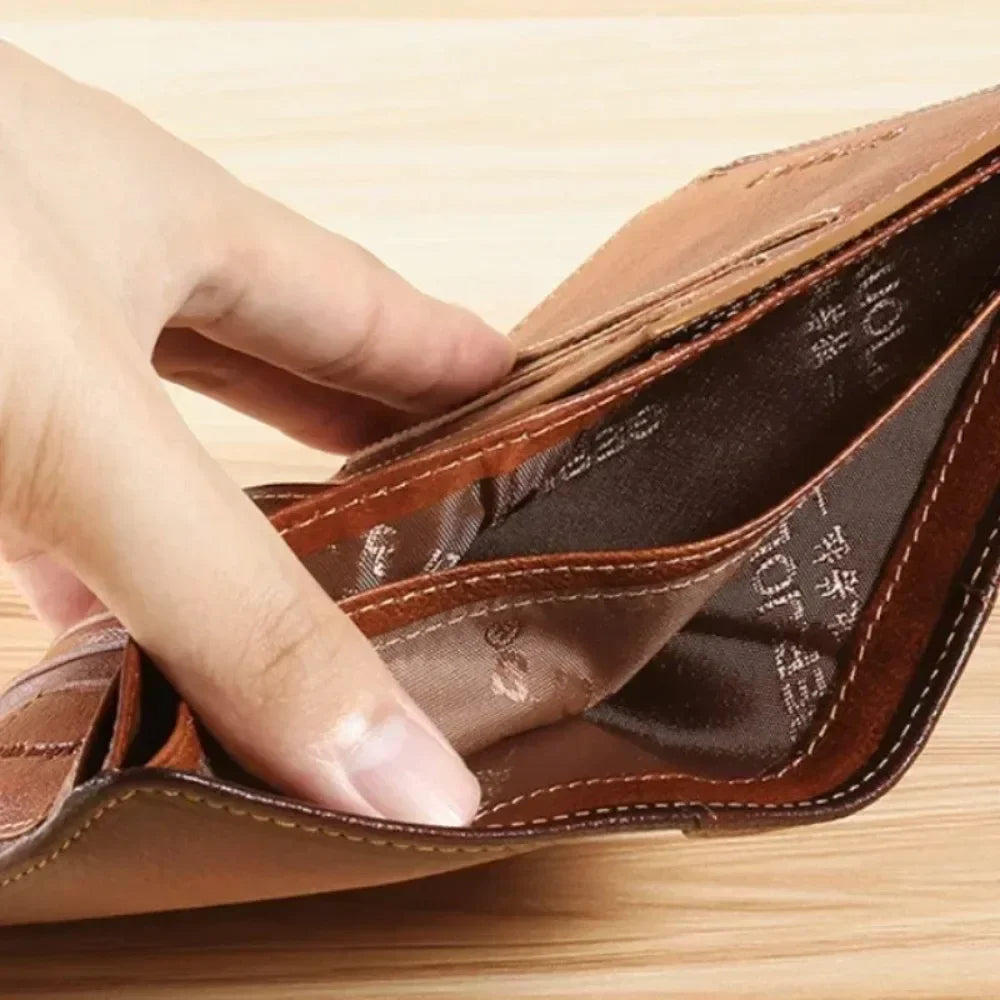 RFID Blocking Trifold Genuine Leather Wallet – Slim Multi-Function ID & Card Holder for Men