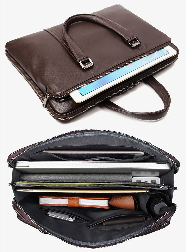 Luxury Genuine Leather Briefcase for Men – 15.6" Business Laptop Bag & Office Document Case