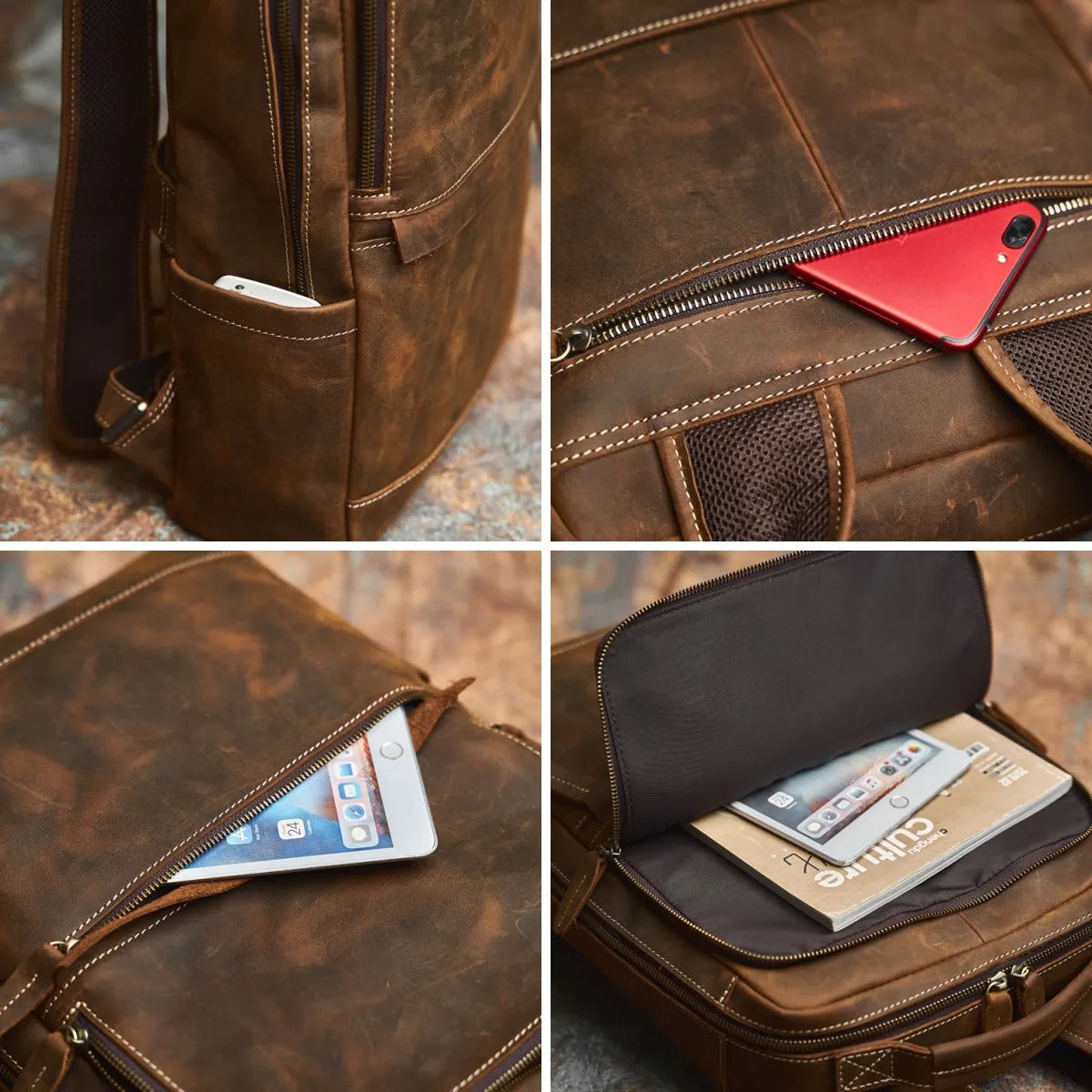 Vintage Crazy Horse Leather Men's Backpack – Retro Travel & Laptop Bag (15.6")