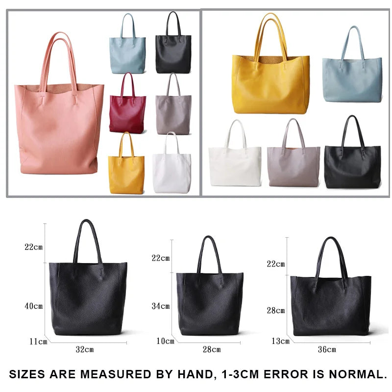Luxury Women's Cowhide Leather Tote Bag – Soft Genuine Leather, Large Capacity, Shoulder Handbag (27cm / 36cm)